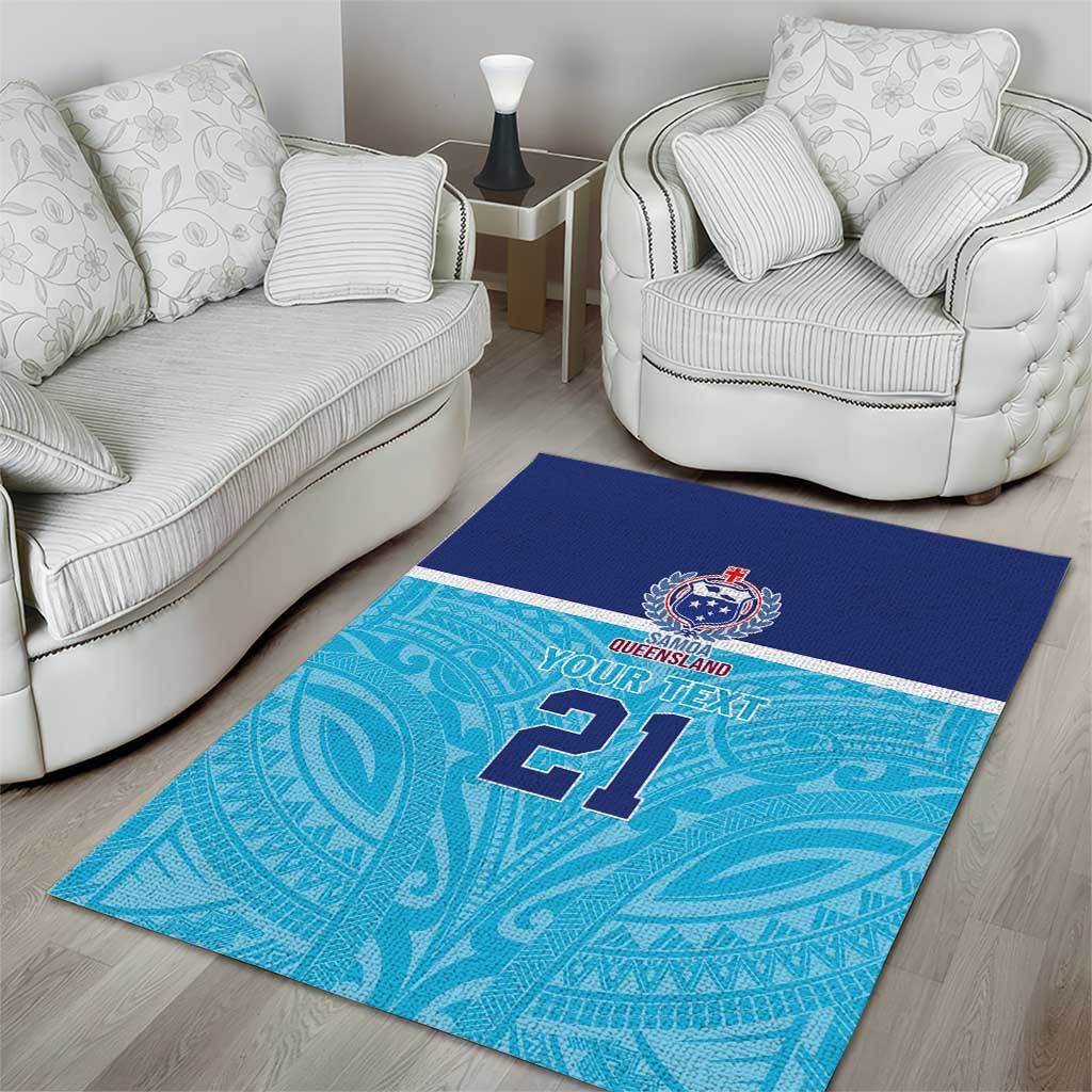 Queensland Samoa Custom Area Rug Blue Pacific Polynesian Tribal Pattern