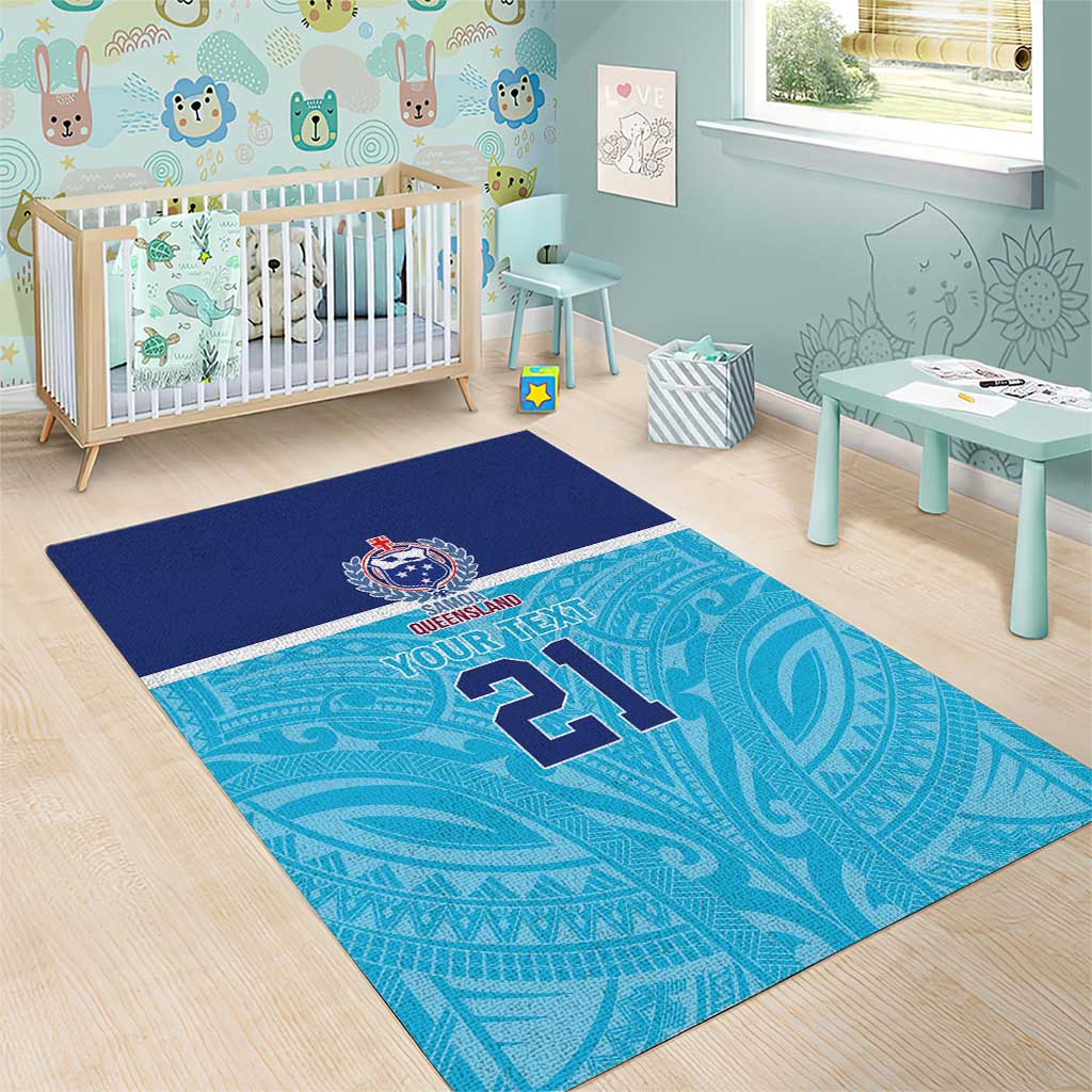 Queensland Samoa Custom Area Rug Blue Pacific Polynesian Tribal Pattern