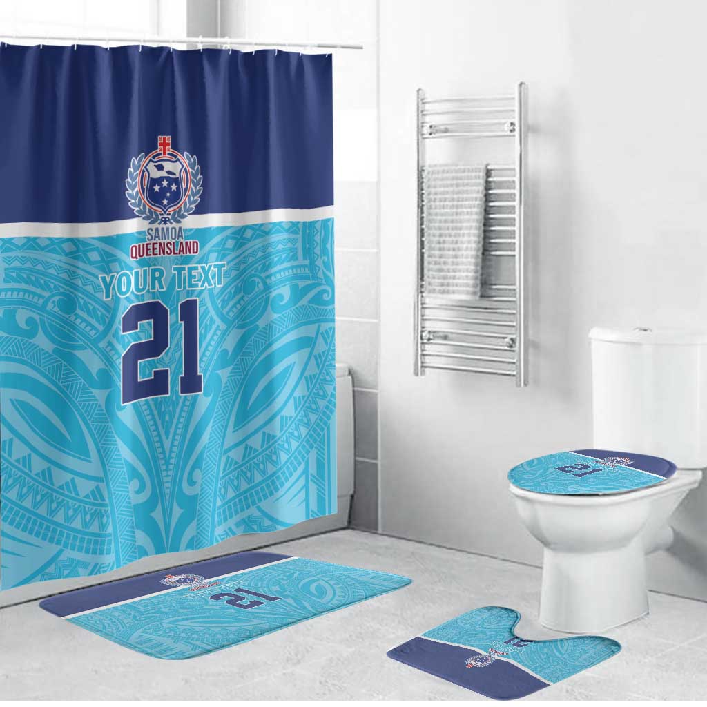 Queensland Samoa Custom Bathroom Set Blue Pacific Polynesian Tribal Pattern - Polynesian Pride