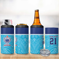 Queensland Samoa Custom 4 in 1 Can Cooler Tumbler Blue Pacific Polynesian Tribal Pattern