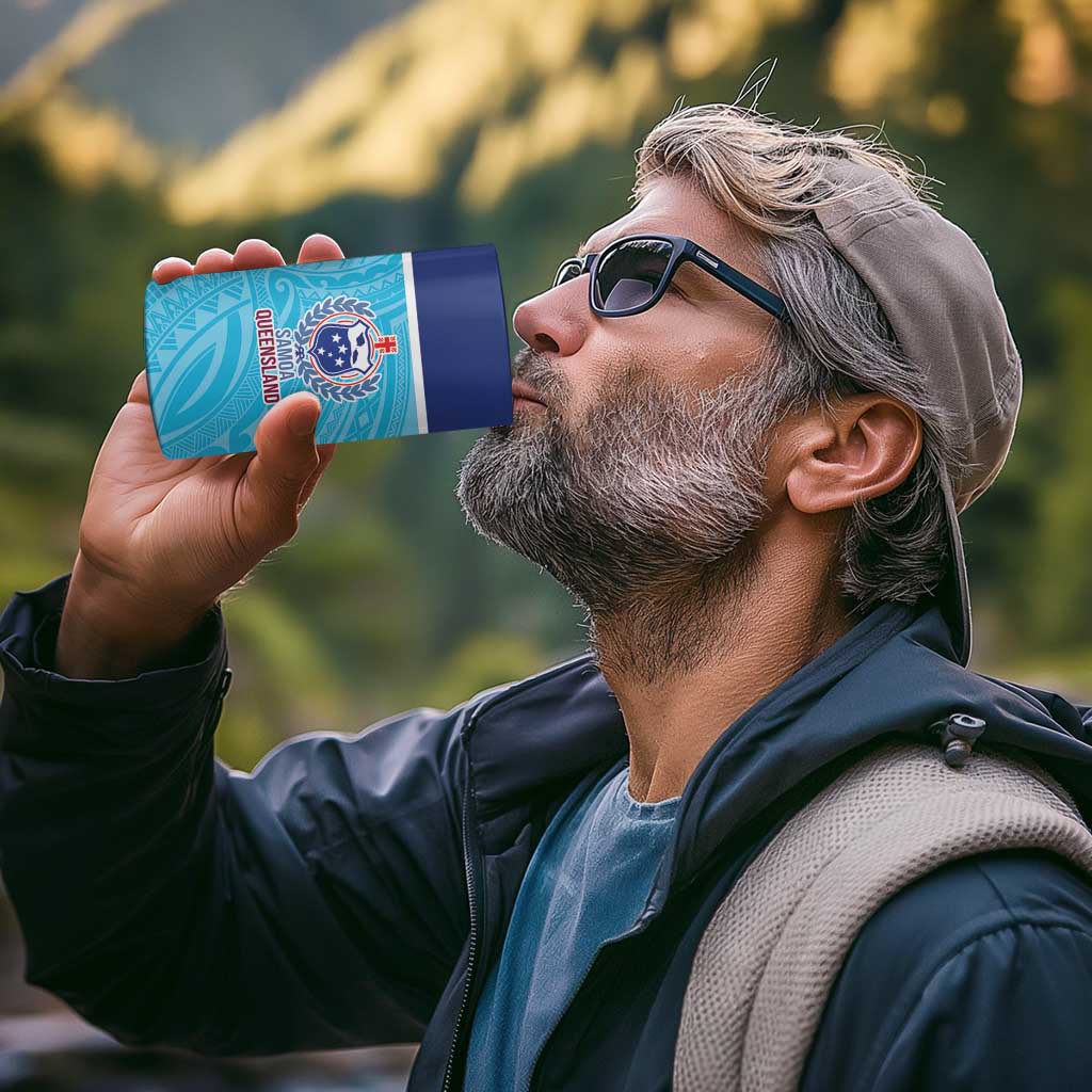 Queensland Samoa Custom 4 in 1 Can Cooler Tumbler Blue Pacific Polynesian Tribal Pattern