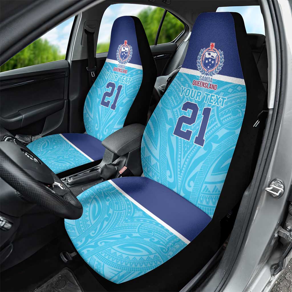 Queensland Samoa Custom Car Seat Cover Blue Pacific Polynesian Tribal Pattern