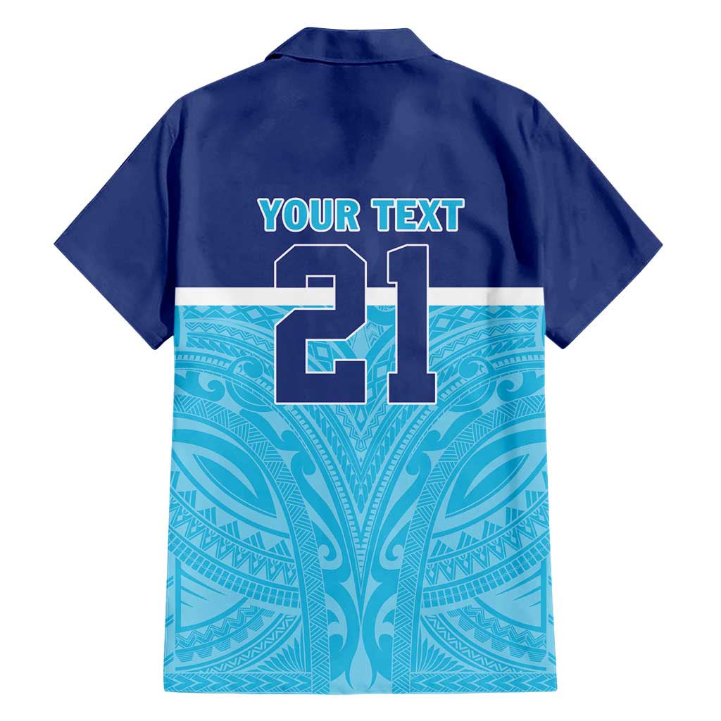 Queensland Samoa Custom Family Matching Short Sleeve Bodycon Dress and Hawaiian Shirt Blue Pacific Polynesian Tribal Pattern