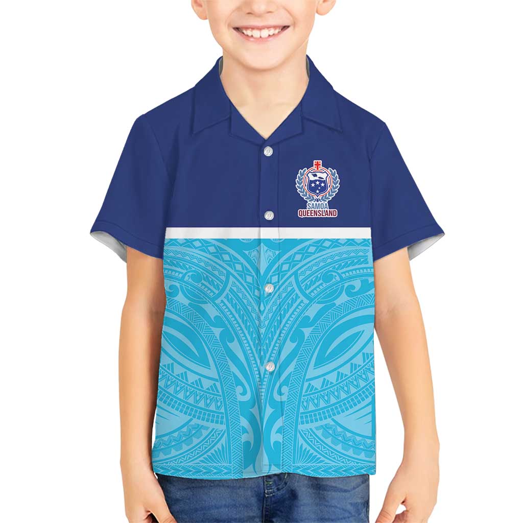 Queensland Samoa Custom Family Matching Summer Maxi Dress and Hawaiian Shirt Blue Pacific Polynesian Tribal Pattern