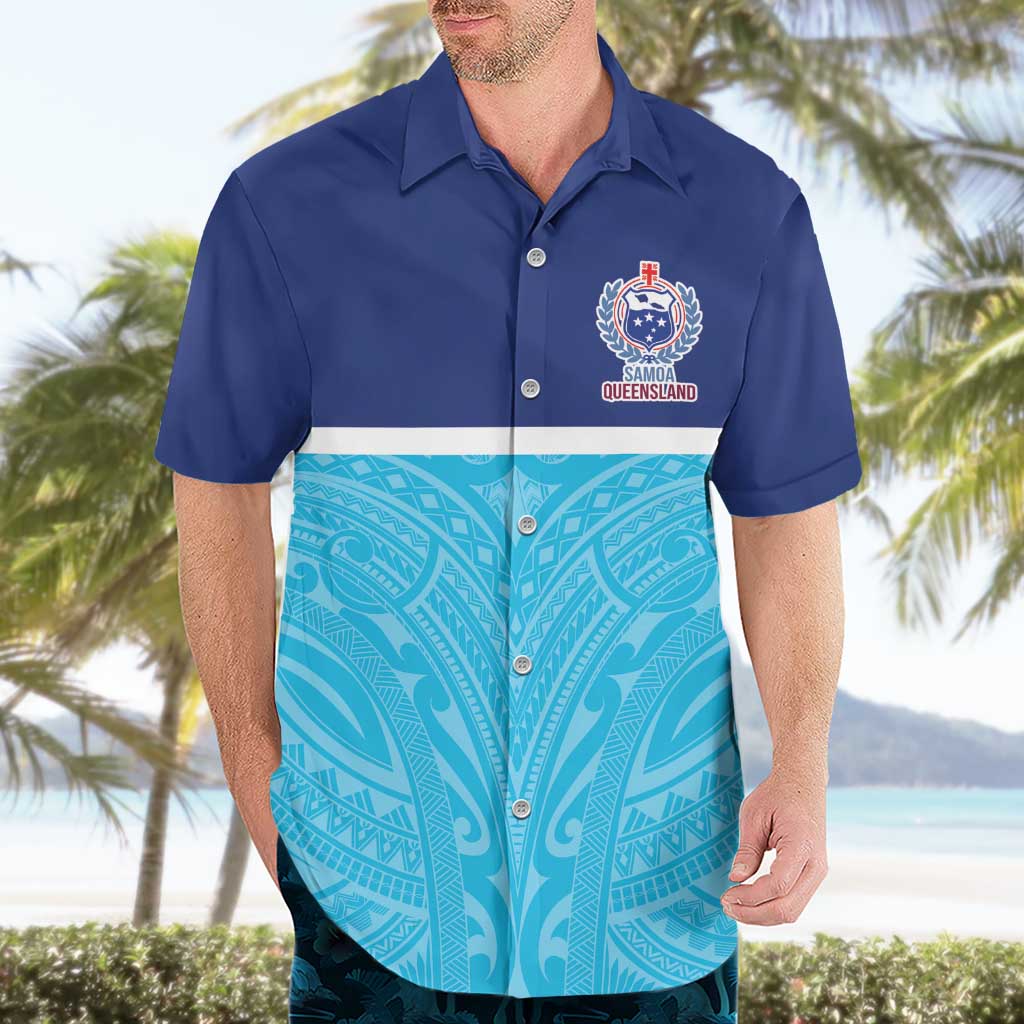 Queensland Samoa Custom Hawaiian Shirt Blue Pacific Polynesian Tribal Pattern