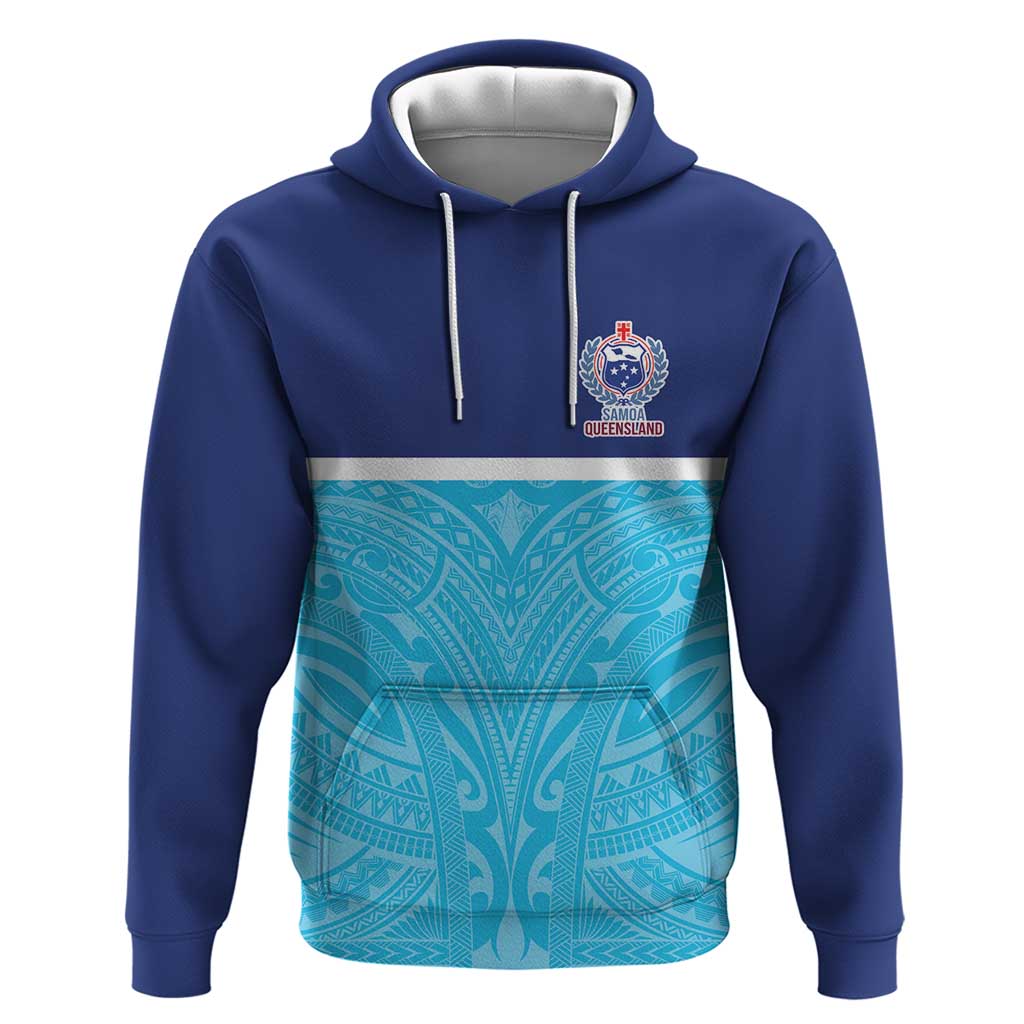 Queensland Samoa Custom Hoodie Blue Pacific Polynesian Tribal Pattern