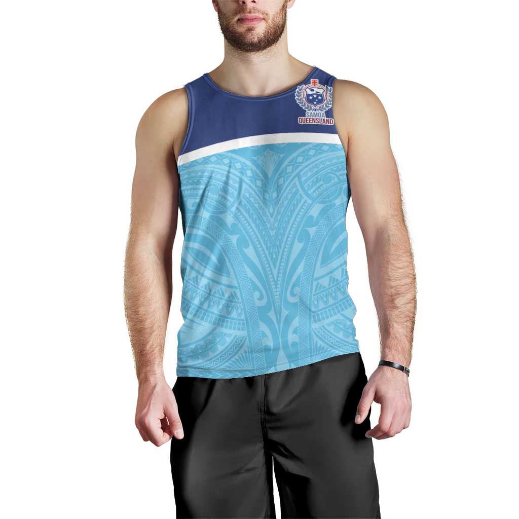 Queensland Samoa Custom Men Tank Top Blue Pacific Polynesian Tribal Pattern