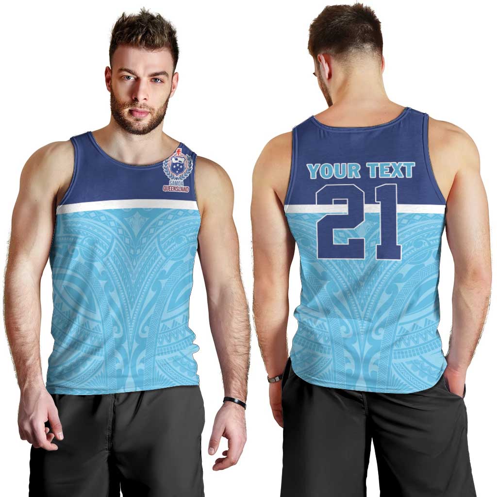 Queensland Samoa Custom Men Tank Top Blue Pacific Polynesian Tribal Pattern