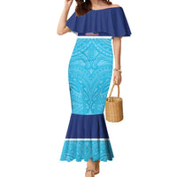 Queensland Samoa Custom Mermaid Dress Blue Pacific Polynesian Tribal Pattern