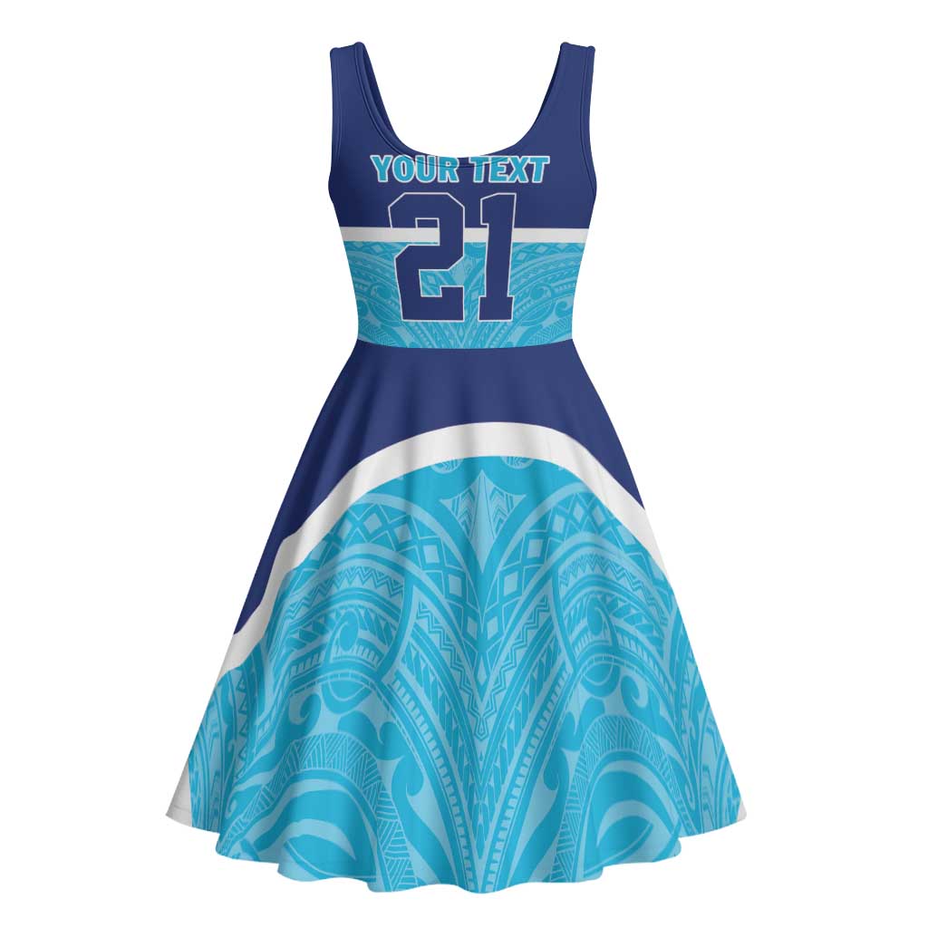 Queensland Samoa Custom Midi Dress Blue Pacific Polynesian Tribal Pattern - Polynesian Pride