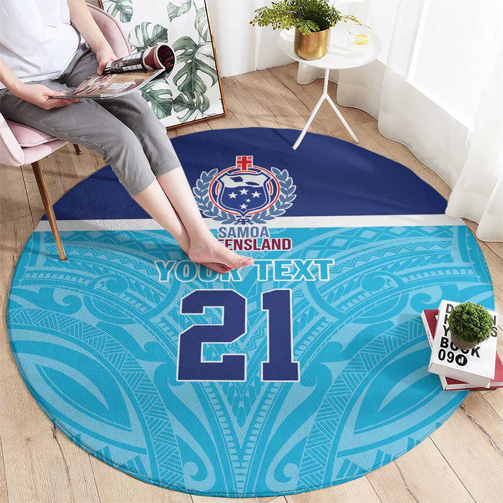 Queensland Samoa Custom Round Carpet Blue Pacific Polynesian Tribal Pattern