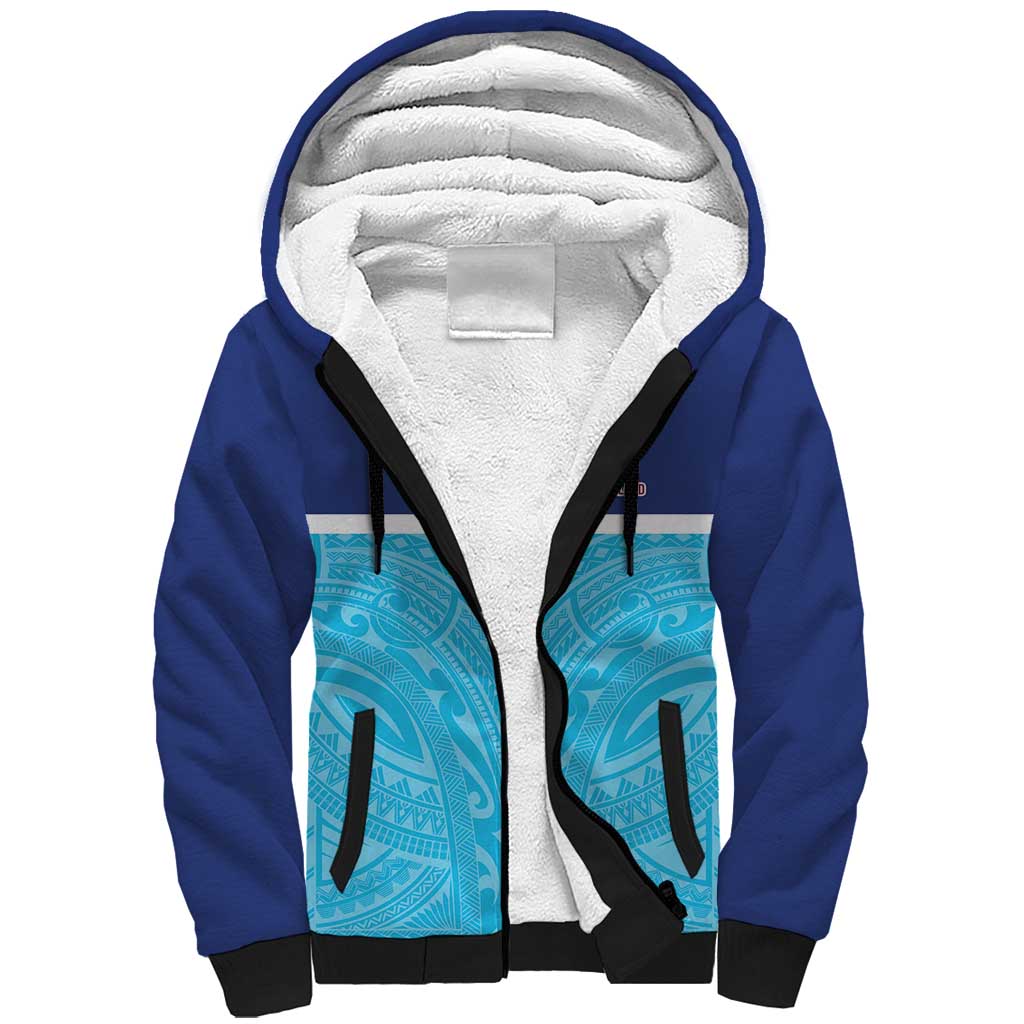 Queensland Samoa Custom Sherpa Hoodie Blue Pacific Polynesian Tribal Pattern