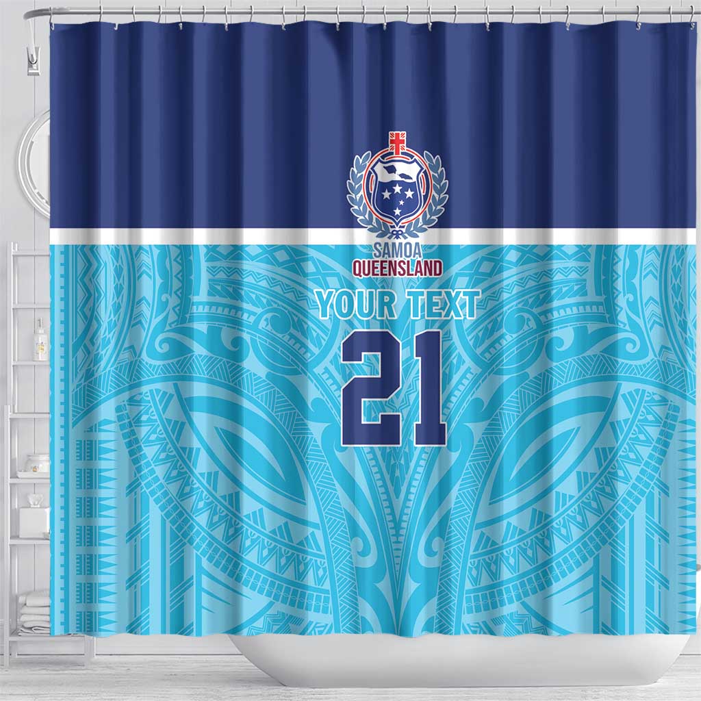 Queensland Samoa Custom Shower Curtain Blue Pacific Polynesian Tribal Pattern