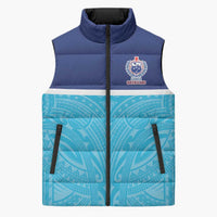 Queensland Samoa Custom Sleeveless Puffer Jacket Blue Pacific Polynesian Tribal Pattern - Polynesian Pride