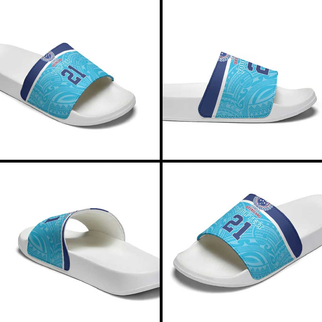 Queensland Samoa Custom Slide Sandals Blue Pacific Polynesian Tribal Pattern - Polynesian Pride