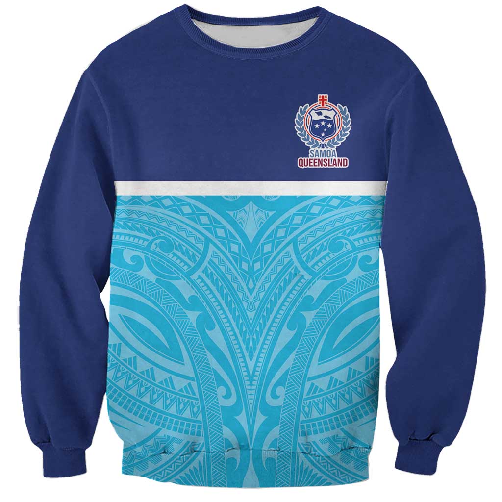 Queensland Samoa Custom Sweatshirt Blue Pacific Polynesian Tribal Pattern