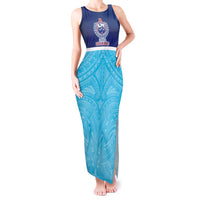 Queensland Samoa Custom Tank Maxi Dress Blue Pacific Polynesian Tribal Pattern