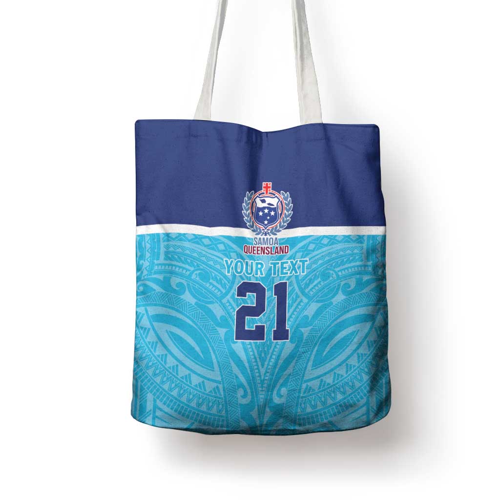 Queensland Samoa Custom Tote Bag Blue Pacific Polynesian Tribal Pattern - Polynesian Pride