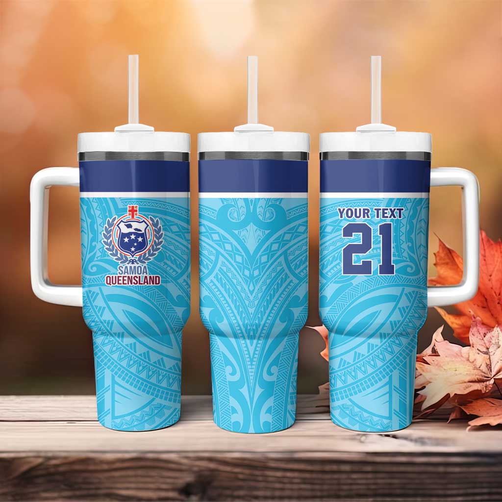 Queensland Samoa Custom Tumbler With Handle Blue Pacific Polynesian Tribal Pattern