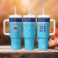 Queensland Samoa Custom Tumbler With Handle Blue Pacific Polynesian Tribal Pattern