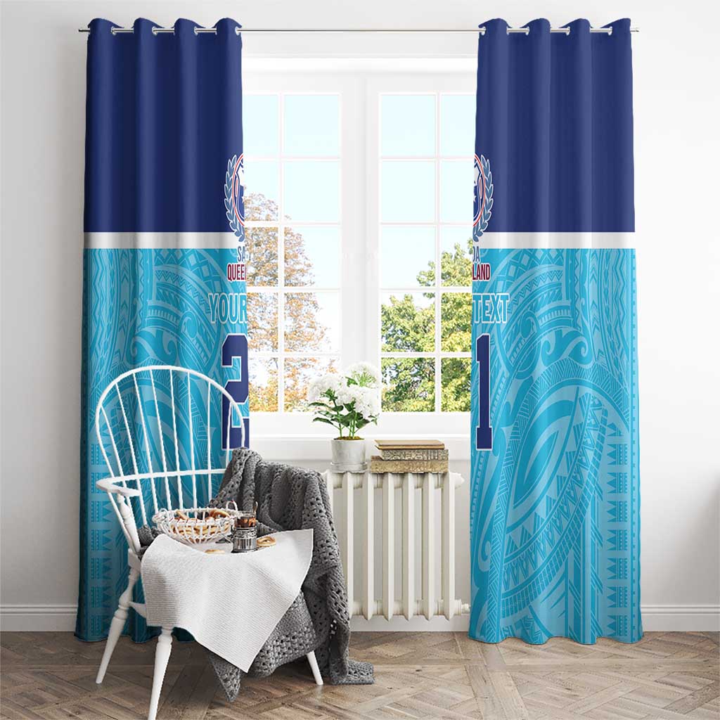 Queensland Samoa Custom Window Curtain Blue Pacific Polynesian Tribal Pattern