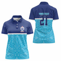 Queensland Samoa Custom Women Polo Shirt Blue Pacific Polynesian Tribal Pattern