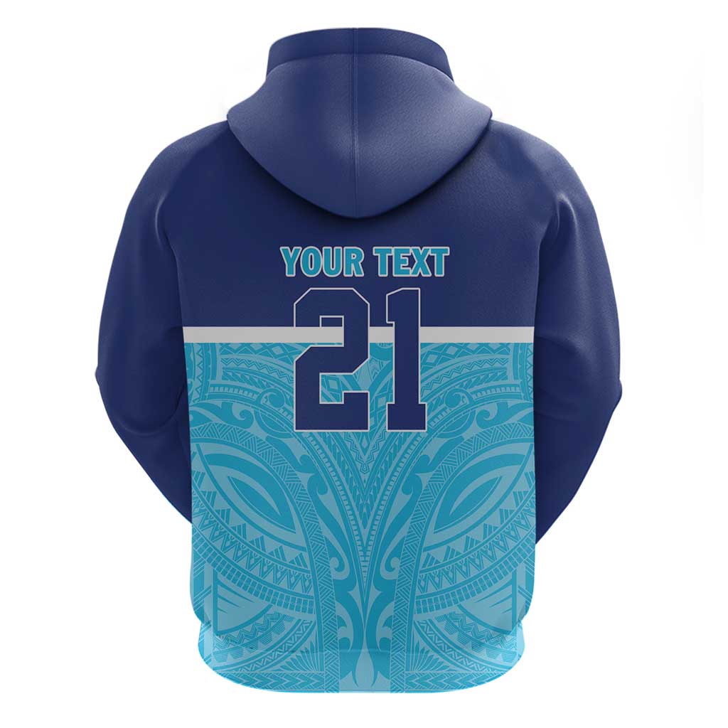 Queensland Samoa Custom Zip Hoodie Blue Pacific Polynesian Tribal Pattern