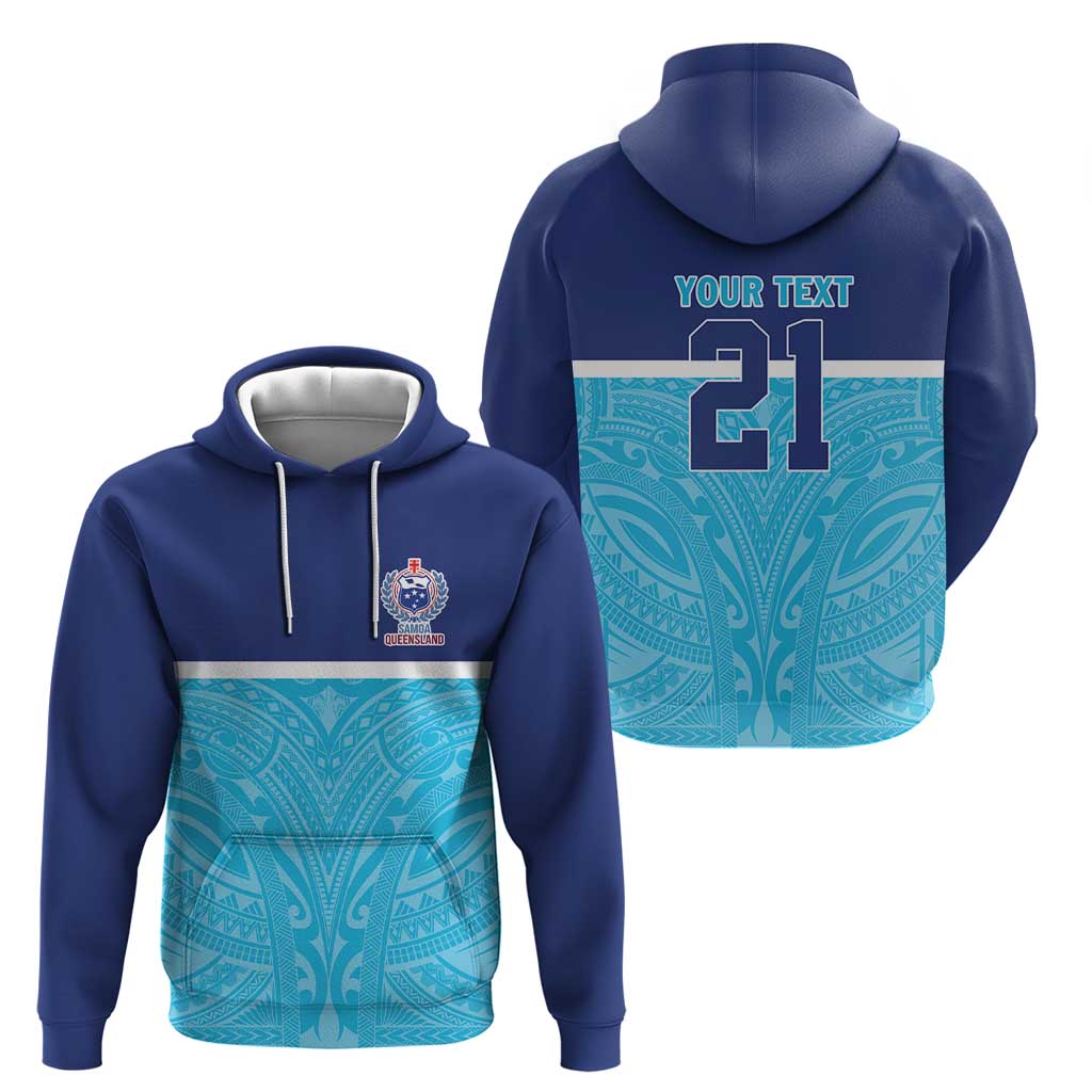 Queensland Samoa Custom Zip Hoodie Blue Pacific Polynesian Tribal Pattern