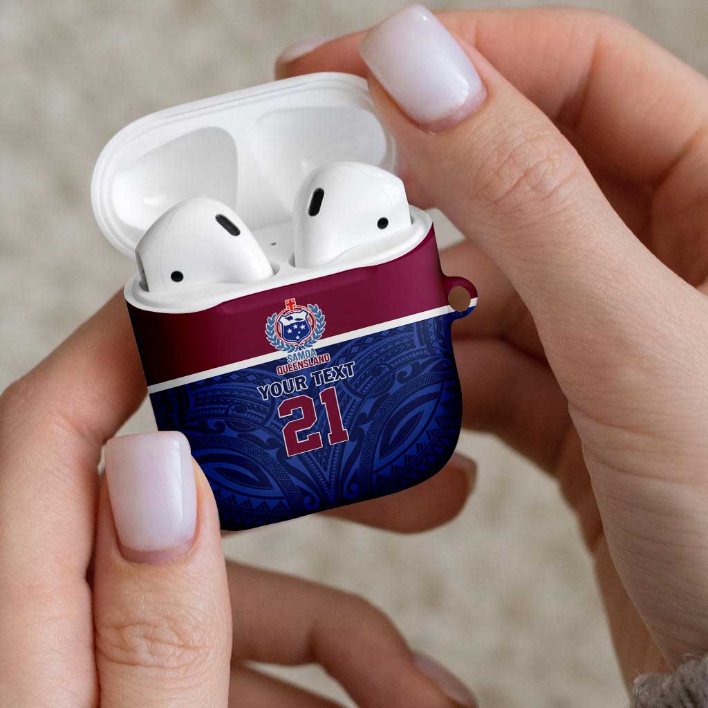 Queensland Samoa Custom AirPods Case Maroon-Blue Pacific Polynesian Tribal Pattern - Polynesian Pride