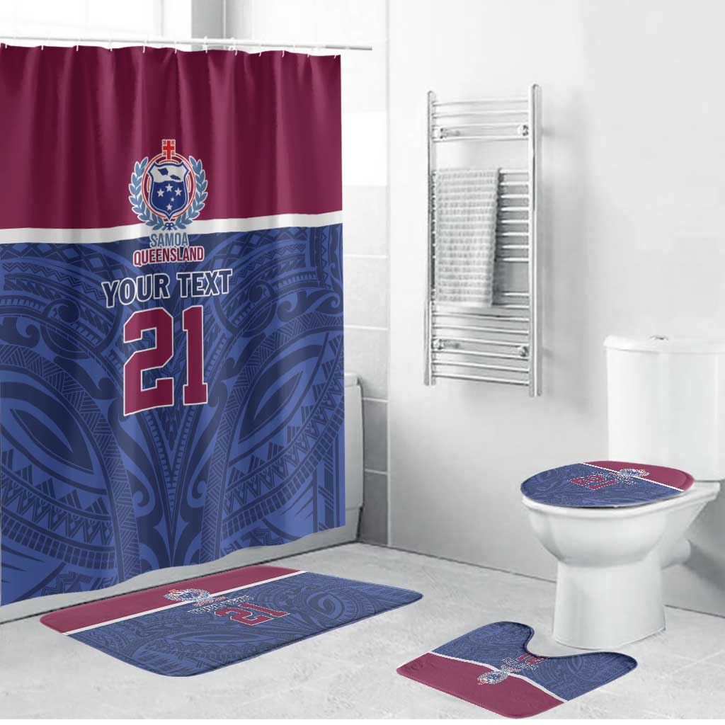 Queensland Samoa Custom Bathroom Set Maroon-Blue Pacific Polynesian Tribal Pattern - Polynesian Pride
