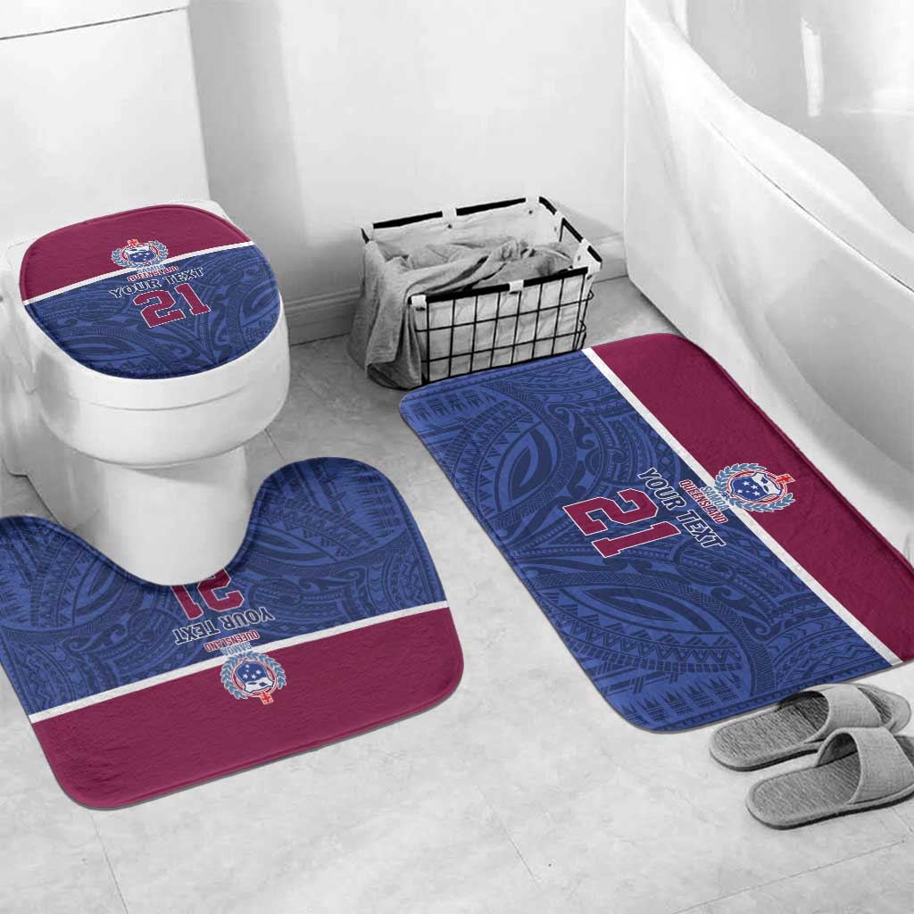 Queensland Samoa Custom Bathroom Set Maroon-Blue Pacific Polynesian Tribal Pattern - Polynesian Pride