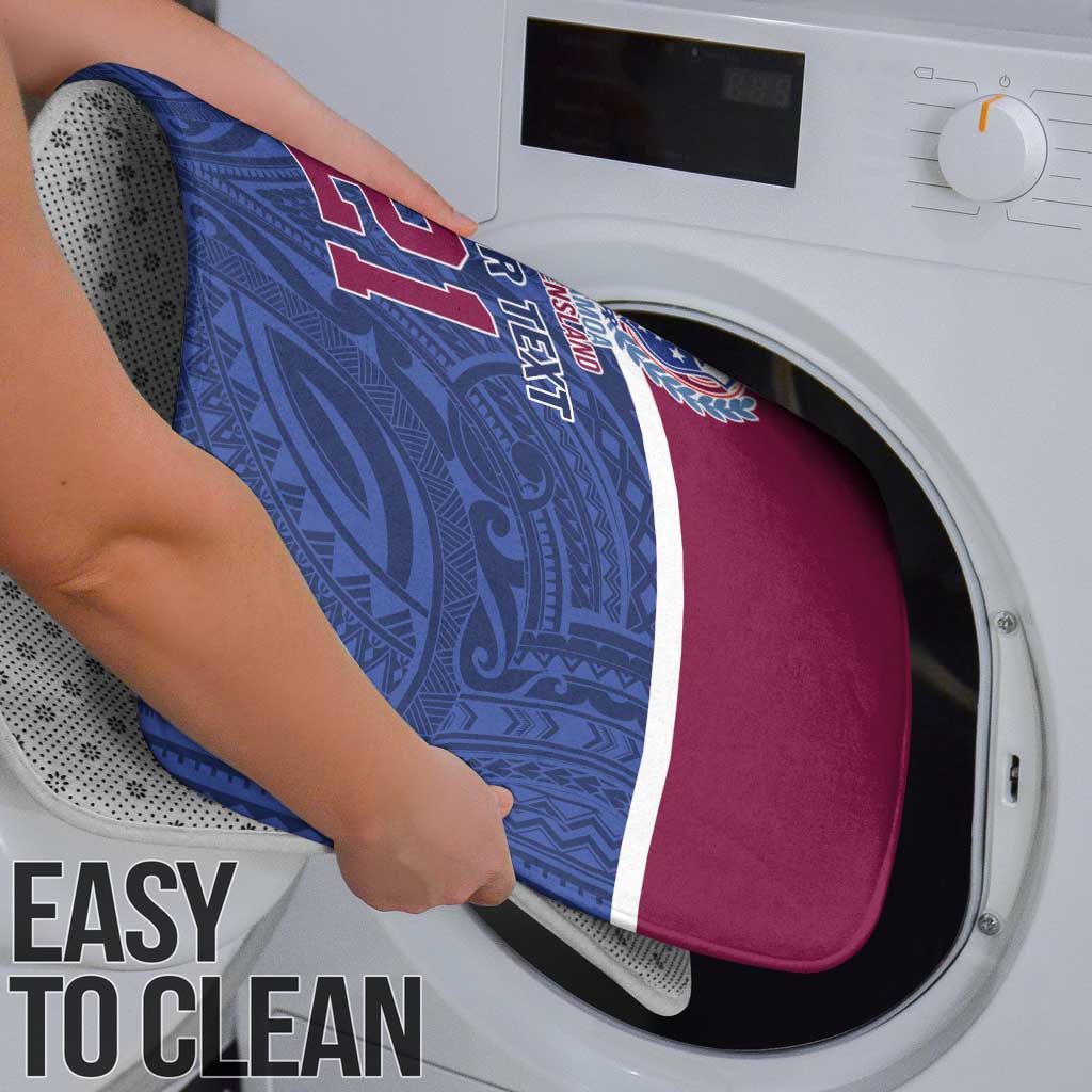 Queensland Samoa Custom Bathroom Set Maroon-Blue Pacific Polynesian Tribal Pattern - Polynesian Pride