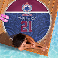 Queensland Samoa Custom Beach Blanket Maroon-Blue Pacific Polynesian Tribal Pattern