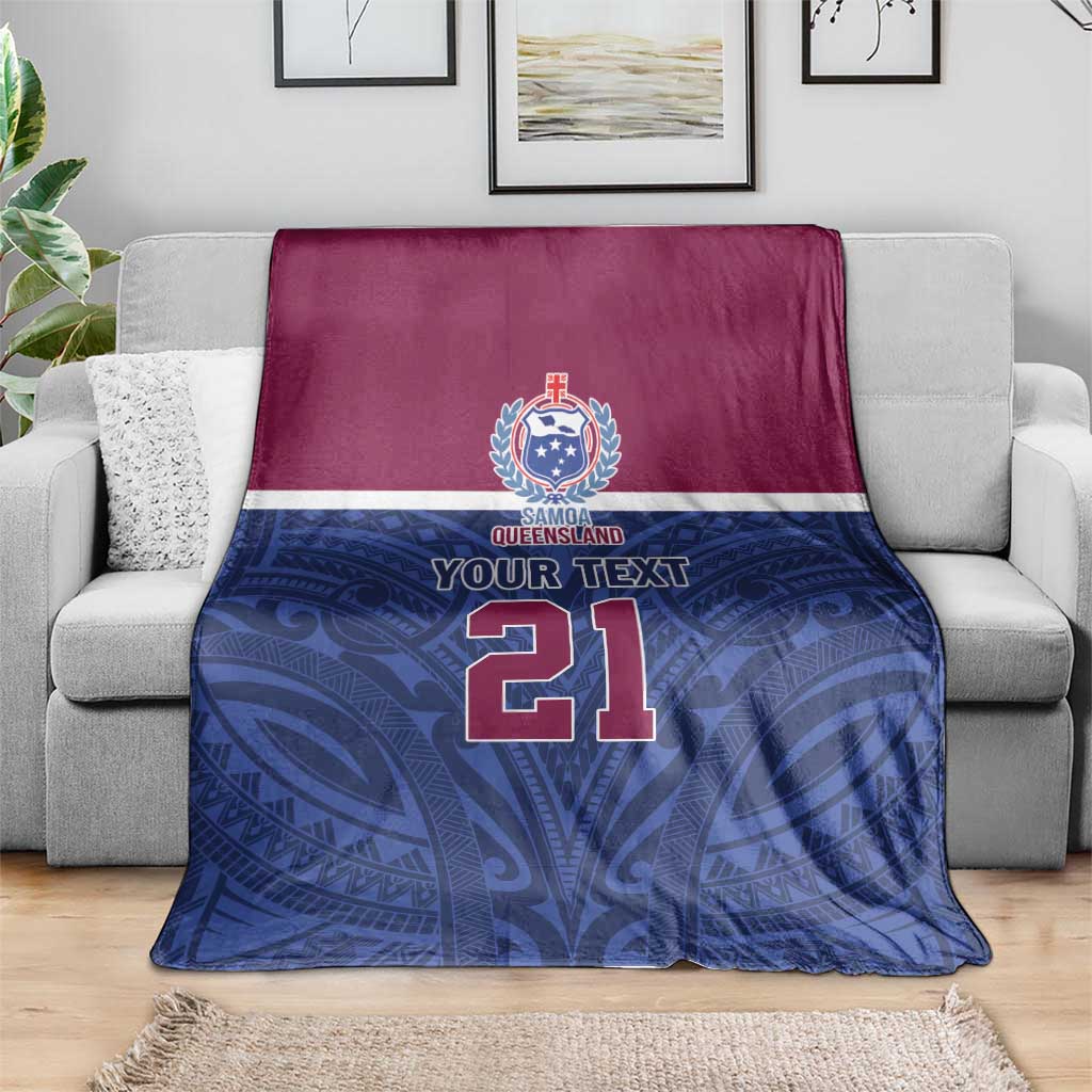 Queensland Samoa Custom Blanket Maroon-Blue Pacific Polynesian Tribal Pattern