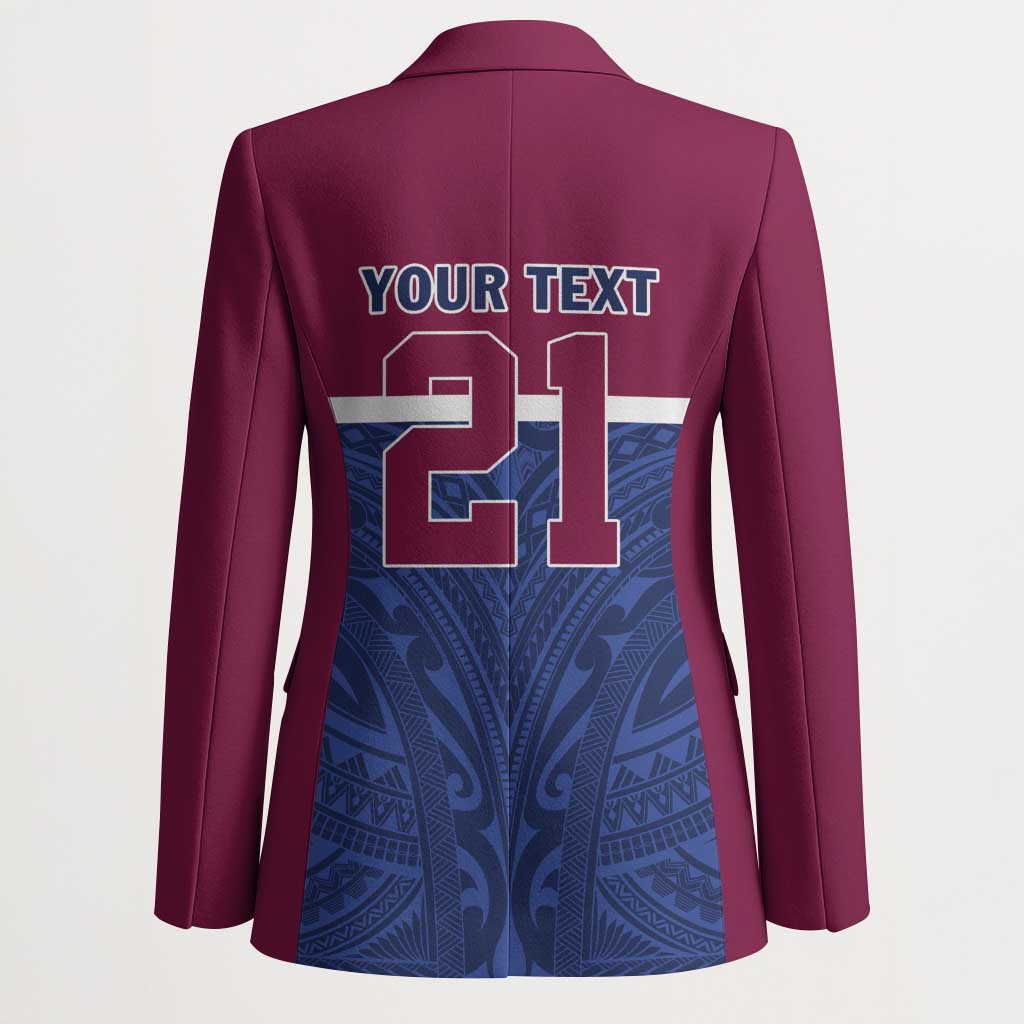 Queensland Samoa Custom Blazer Maroon-Blue Pacific Polynesian Tribal Pattern - Polynesian Pride