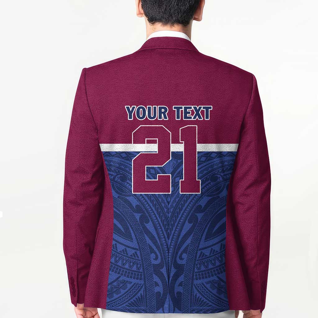 Queensland Samoa Custom Blazer Maroon-Blue Pacific Polynesian Tribal Pattern - Polynesian Pride