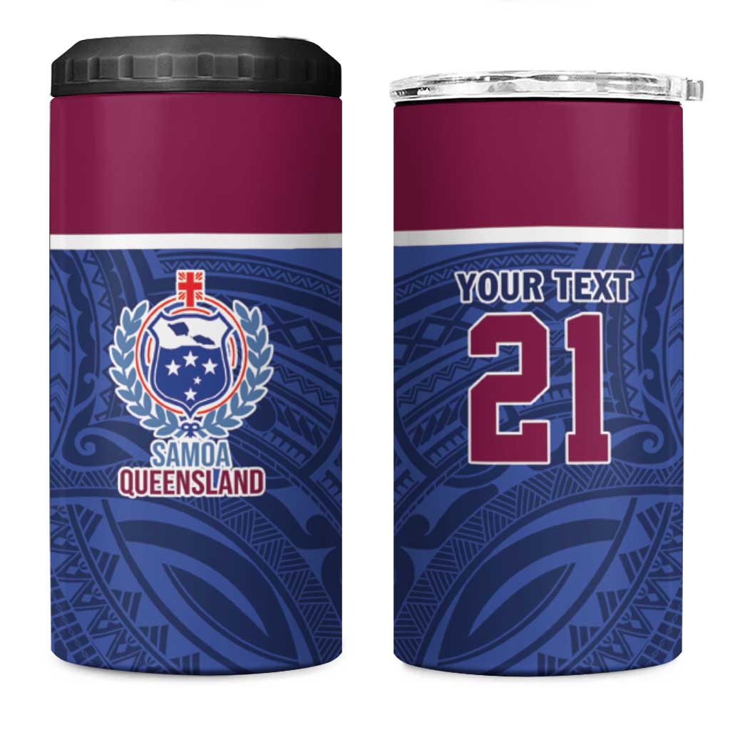 Queensland Samoa Custom 4 in 1 Can Cooler Tumbler Maroon-Blue Pacific Polynesian Tribal Pattern