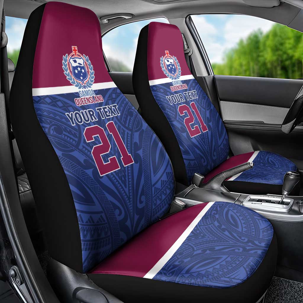 Queensland Samoa Custom Car Seat Cover Maroon-Blue Pacific Polynesian Tribal Pattern