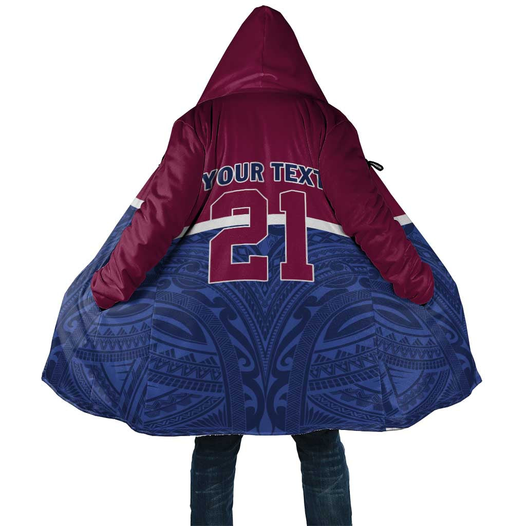 Queensland Samoa Custom Cloak Maroon-Blue Pacific Polynesian Tribal Pattern - Polynesian Pride