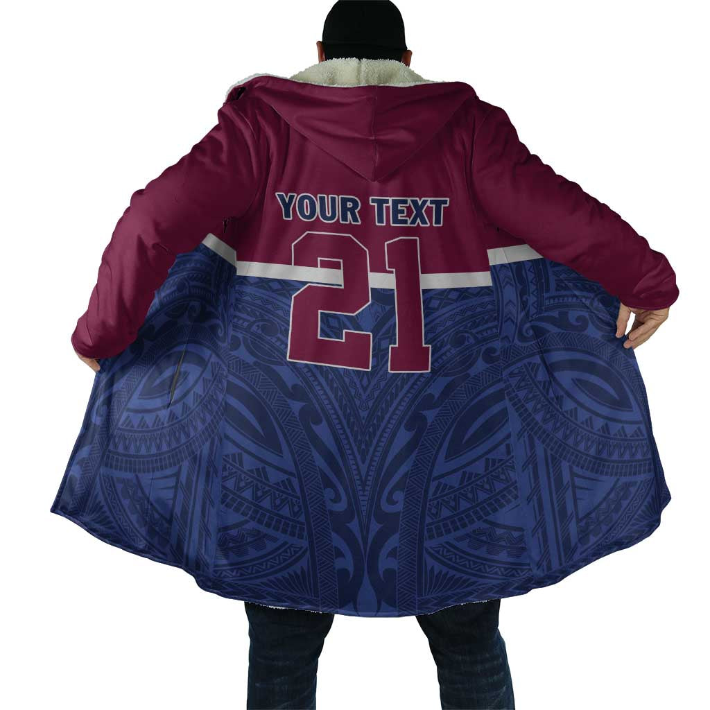 Queensland Samoa Custom Cloak Maroon-Blue Pacific Polynesian Tribal Pattern - Polynesian Pride