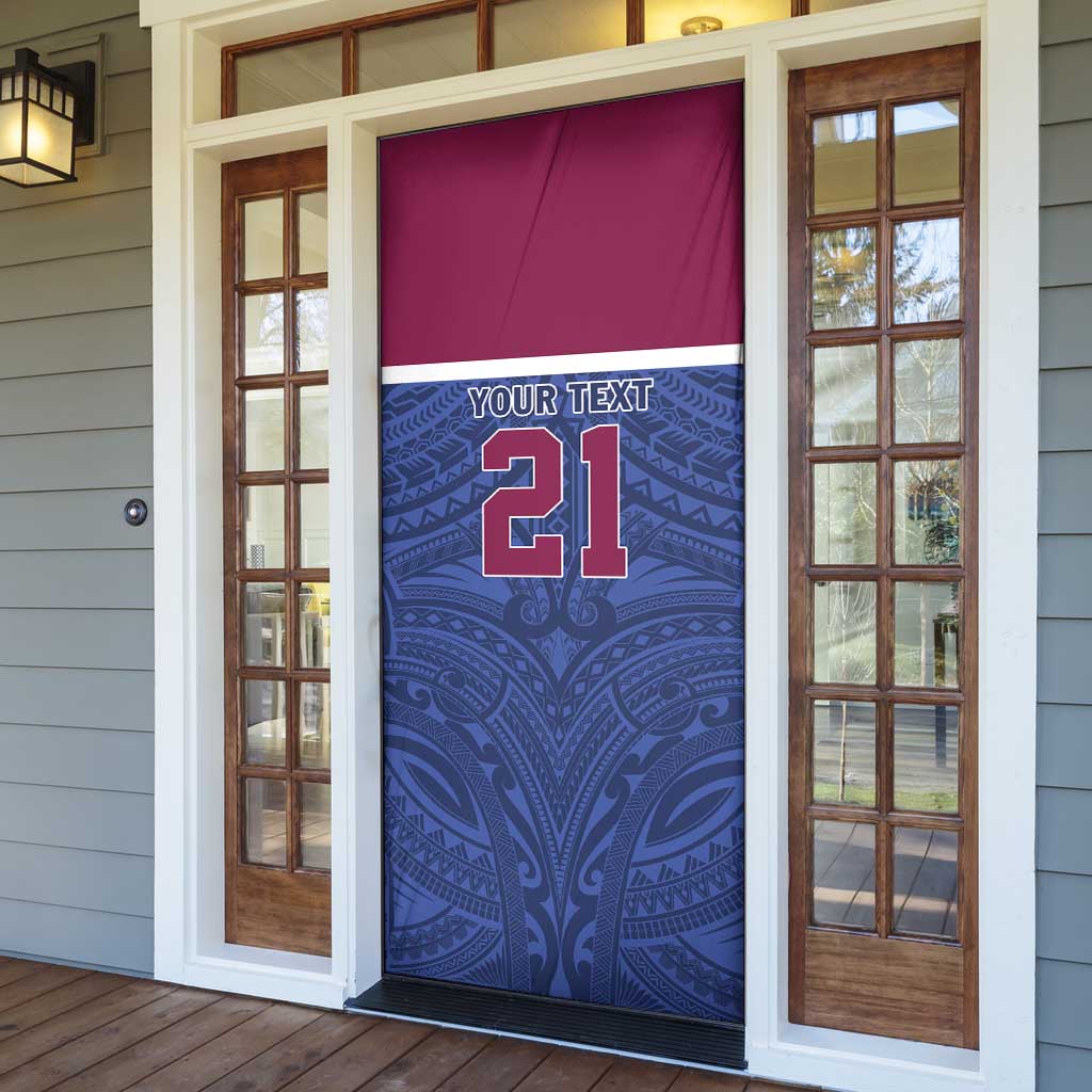 Queensland Samoa Custom Door Cover Maroon-Blue Pacific Polynesian Tribal Pattern - Polynesian Pride