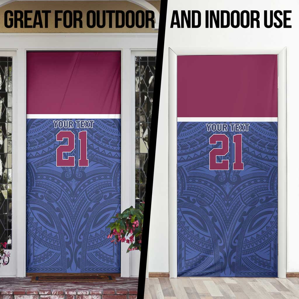 Queensland Samoa Custom Door Cover Maroon-Blue Pacific Polynesian Tribal Pattern - Polynesian Pride