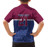 Queensland Samoa Custom Family Matching Long Sleeve Bodycon Dress and Hawaiian Shirt Maroon-Blue Pacific Polynesian Tribal Pattern
