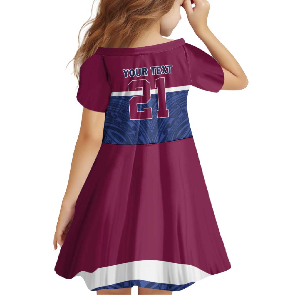 Queensland Samoa Custom Family Matching Long Sleeve Bodycon Dress and Hawaiian Shirt Maroon-Blue Pacific Polynesian Tribal Pattern
