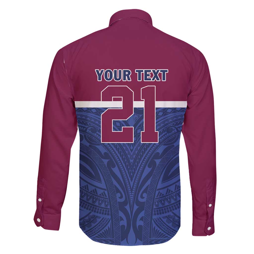 Queensland Samoa Custom Family Matching Long Sleeve Bodycon Dress and Hawaiian Shirt Maroon-Blue Pacific Polynesian Tribal Pattern
