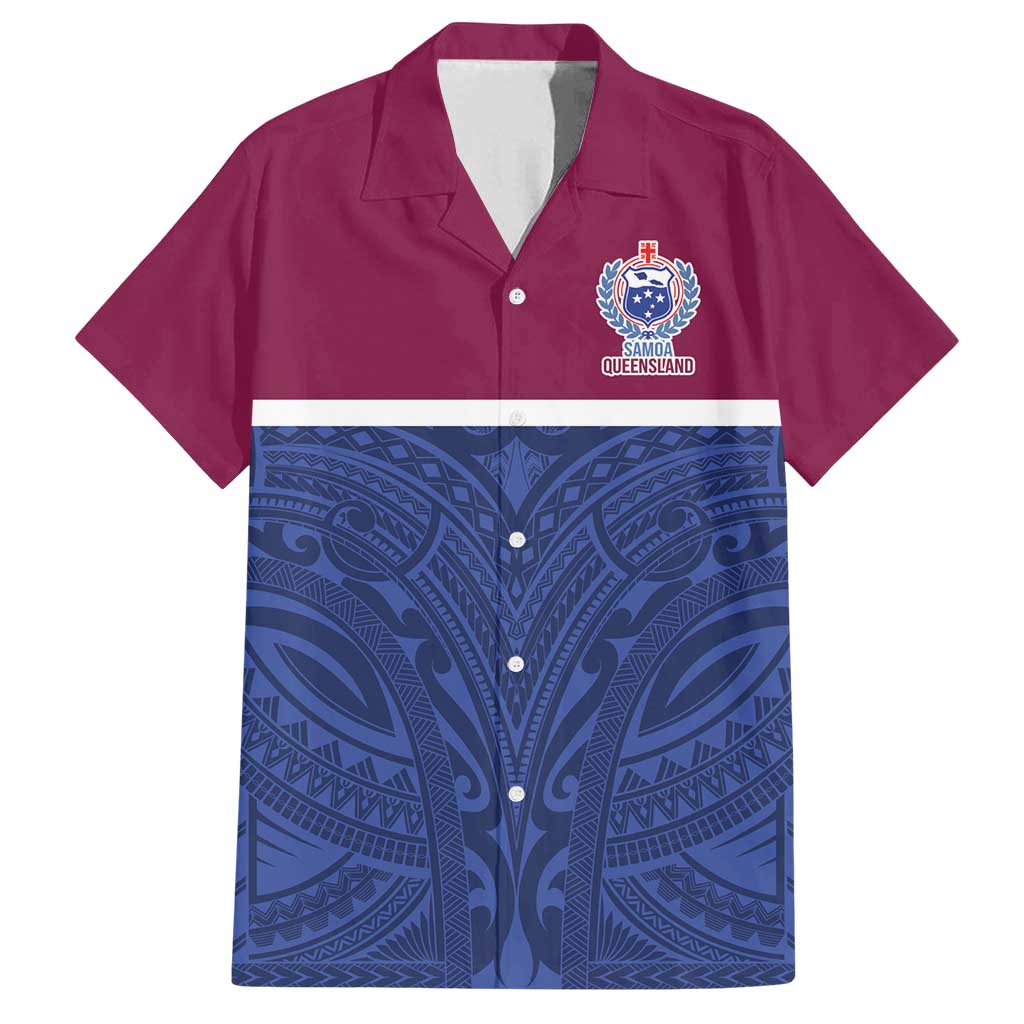 Queensland Samoa Custom Family Matching Puletasi and Hawaiian Shirt Maroon-Blue Pacific Polynesian Tribal Pattern