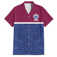 Queensland Samoa Custom Family Matching Puletasi and Hawaiian Shirt Maroon-Blue Pacific Polynesian Tribal Pattern