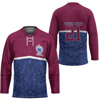 Queensland Samoa Custom Hockey Jersey Maroon-Blue Pacific Polynesian Tribal Pattern - Polynesian Pride