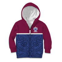 Queensland Samoa Custom Kid Hoodie Maroon-Blue Pacific Polynesian Tribal Pattern
