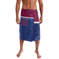 Queensland Samoa Custom Lavalava Maroon-Blue Pacific Polynesian Tribal Pattern